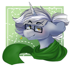 Size: 1513x1432 | Tagged: safe, artist:skylacuna, imported from derpibooru, oc, oc only, oc:silver light, pony, unicorn, bust, clothes, glasses, male, portrait, scarf, simple background, solo, stallion, transparent background