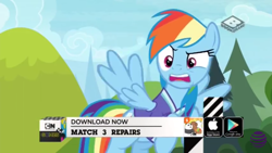 Size: 1280x720 | Tagged: safe, imported from derpibooru, screencap, rainbow dash, panda, pegasus, pony, the end in friend, app, app icon, at&t, boomerang (tv channel), cartoon network logo, clothes, female, google play, grizz, ice bear, jersey, mare, we bare bears