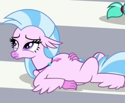 Size: 558x461 | Tagged: safe, imported from derpibooru, screencap, silverstream, hippogriff, a matter of principals, exhausted, female, lying down, solo, tired