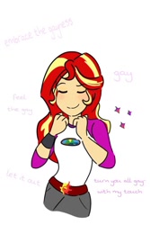 Size: 500x748 | Tagged: safe, artist:horsegirlpodcast, imported from derpibooru, sunset shimmer, equestria girls, legend of everfree, female, geode of empathy, implied lesbian, simple background, smiling, stars, white background