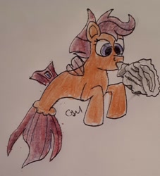 Size: 1736x1909 | Tagged: safe, artist:rapidsnap, imported from derpibooru, scootaloo, pony, seapony (g4), surf and/or turf, female, seaponified, seapony scootaloo, solo, species swap, traditional art