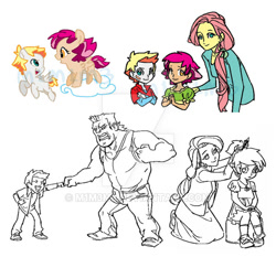 Size: 600x558 | Tagged: safe, artist:m1m3m3, imported from derpibooru, bulk biceps, fluttershy, oc, unnamed oc, human, brother and sister, colt, cute, family, father and son, female, filly, humanized, male, mother and daughter, mother and son, offspring, parent:bulk biceps, parent:fluttershy, parents:flutterbulk