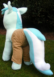 Size: 942x1348 | Tagged: safe, artist:hoppip, imported from derpibooru, lyra heartstrings, pony, unicorn, butt, clothes, female, infamous, irl, lyra plushie, mare, outdoors, pants, photo, plot, plothole plush lyra, plushie, rear view, solo, standing, tail, tail hole