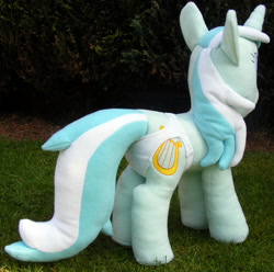Size: 1146x1139 | Tagged: safe, artist:hoppip, imported from derpibooru, lyra heartstrings, pony, unicorn, butt, clothes, female, infamous, irl, lyra plushie, mare, outdoors, panties, photo, plot, plothole plush lyra, plushie, side view, solo, standing, tail, tail hole, underwear