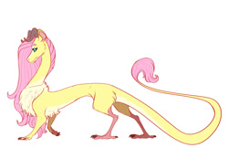 Size: 1280x828 | Tagged: safe, artist:earthsong9405, imported from derpibooru, fluttershy, dragon, reverse dragon au, alternate universe, dragoness, dragonified, female, flutterdragon, simple background, solo, species swap, white background