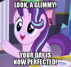 Size: 429x399 | Tagged: safe, edit, edited screencap, imported from derpibooru, screencap, starlight glimmer, pony, unicorn, no second prances, 4chan, adorable face, cute, discovery family logo, glim glam, glimmerbetes, glimmy, good end, subverted meme, your day is awesome, your day is ruined