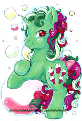 Size: 400x587 | Tagged: safe, artist:pingwinowa, imported from derpibooru, fizzy, pony, twinkle eyed pony, bubble, cute, female, fizzybetes, g1, simple background, solo, white background