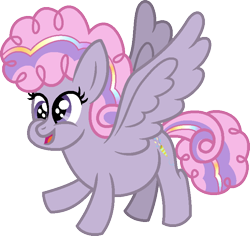 Size: 762x719 | Tagged: safe, artist:amrasfelagund, deleted from derpibooru, imported from derpibooru, oc, oc only, oc:sparkler surprise, pegasus, pony, chubby, chubby cheeks, description is relevant, flying, friendship is magic: the next generation, magical lesbian spawn, offspring, open mouth, parent:pinkie pie, parent:rarity, parents:raripie, simple background, solo, strabismus, transparent background