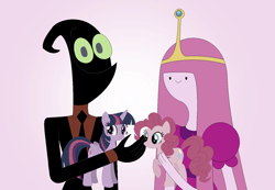 Size: 1402x972 | Tagged: safe, imported from derpibooru, pinkie pie, twilight sparkle, alicorn, adventure time, cartoon network, crossover, female, male, nergal, nergal and princess bubblegum, princess bubblegum, the grim adventures of billy and mandy, twilight sparkle (alicorn)