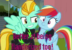 Size: 1018x720 | Tagged: safe, edit, edited screencap, imported from derpibooru, screencap, lightning dust, rainbow dash, the washouts (episode), comments more entertaining, op is a duck