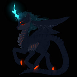 Size: 2000x2000 | Tagged: safe, artist:lovely-pony, imported from derpibooru, oc, oc only, original species, pony, black background, digital art, ethereal mane, high res, horn, paint tool sai, red eyes, simple background, solo, space pony, speedpaint, speedpaint available