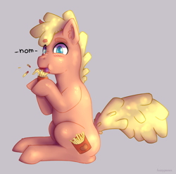 Size: 850x838 | Tagged: safe, artist:fuzzypones, imported from derpibooru, pony, colored, food, ketchup, male, nom, pommes, sauce, simple background, solo