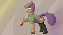 Size: 2560x1440 | Tagged: safe, artist:fuzzypones, imported from derpibooru, oc, oc only, pony, clothes, colored, male, simple background, solo, stockings, thigh highs, vest