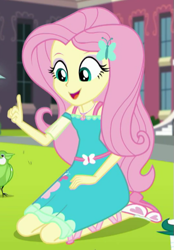 Size: 357x514 | Tagged: safe, imported from derpibooru, screencap, fluttershy, equestria girls, equestria girls series, the finals countdown, clothes, cropped, dress, female, fluttershy boho dress, geode of fauna, legs, magical geodes, skirt, sleeveless, sleeveless dress, solo