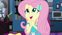 Size: 1280x720 | Tagged: safe, imported from derpibooru, screencap, fluttershy, equestria girls, equestria girls series, star crossed, female, geode of fauna, hairpin, solo