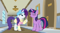Size: 1920x1080 | Tagged: safe, imported from derpibooru, screencap, rarity, twilight sparkle, alicorn, pony, friendship university, backwards ballcap, baseball cap, cap, clothes, hat, plainity, twilight sparkle (alicorn)