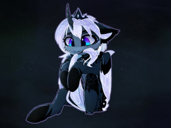 Size: 1280x962 | Tagged: safe, artist:magnaluna, imported from derpibooru, princess luna, alicorn, pony, zefiros codex, alternate design, alternate hairstyle, alternate universe, behaving like a cat, biting, curved horn, cute, daaaaaaaaaaaw, ear fluff, female, lunabetes, nom, paws, solo, tail bite, weapons-grade cute