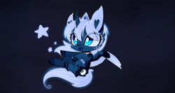 Size: 1280x680 | Tagged: safe, artist:magnaluna, imported from derpibooru, princess luna, alicorn, pony, ambiguous facial structure, chibi, female, solo, tangible heavenly object