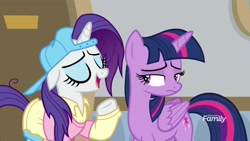 Size: 1920x1080 | Tagged: safe, imported from derpibooru, screencap, rarity, twilight sparkle, alicorn, pony, unicorn, friendship university, backwards ballcap, baseball cap, cap, clothes, hat, plainity, twilight sparkle (alicorn), wings