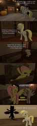 Size: 1280x4320 | Tagged: safe, artist:papadragon69, imported from derpibooru, derpy hooves, fluttershy, bat pony, 3d, coffin, comic, flutterbat, hole in the wall, hypocrisy, manor, old master q, parody, race swap, scared, source filmmaker, yelling