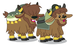 Size: 5000x3040 | Tagged: safe, artist:dragonchaser123, imported from derpibooru, yak, the hearth's warming club, spoiler:s08, absurd resolution, calf, cloven hooves, duo, female, horn ring, male, open mouth, siblings, simple background, solo, transparent background, unnamed yak, vector, yak calf, yona's brother, yona's sister