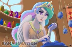 Size: 4522x2926 | Tagged: safe, artist:bananimationofficial, imported from derpibooru, princess celestia, human, clothes, crown, dress, elf ears, female, humanized, jewelry, regalia, solo, winged humanization, wings