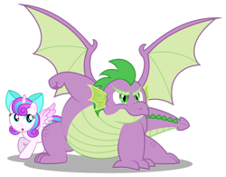 Size: 1600x1250 | Tagged: safe, artist:aleximusprime, imported from derpibooru, princess flurry heart, spike, alicorn, dragon, pony, flurry heart's story, bow, chubby, cute, fat, fat spike, female, filly, older, older flurry heart, older spike, papa wolf, plump, protecting, simple background, superhero landing, transparent background, uncle and niece, uncle spike, vector, winged spike, wings