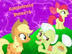 Size: 800x600 | Tagged: artist needed, safe, edit, imported from derpibooru, apple bloom, applejack, granny smith, family fun activity, title card, veggietales