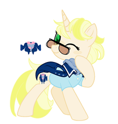 Size: 294x308 | Tagged: safe, artist:bluemoondiancie, artist:lavaroses, artist:melodysweetheart, imported from derpibooru, oc, oc only, oc:trender, pony, unicorn, icey-verse, base used, clothes, coat, female, glasses, hipster, magical lesbian spawn, mare, next generation, offspring, one eye closed, parent:lily lace, parent:sunshine smiles, parents:sunlace, scarf, shirt, simple background, solo, sunglasses, white background, wink