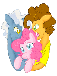 Size: 306x405 | Tagged: safe, artist:never-coming-back, imported from derpibooru, cheese sandwich, pinkie pie, pokey pierce, pony, unicorn, cheesepie, clothes, female, love triangle, male, pinkie pie gets all the stallions, pokeypie, shipping, shipping war, simple background, straight, transparent background