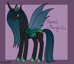 Size: 1750x1500 | Tagged: safe, artist:misskanabelle, imported from derpibooru, queen chrysalis, changeling, changeling queen, alternate design, female, gradient background, signature, solo, story included, text