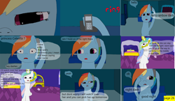 Size: 3648x2112 | Tagged: safe, artist:mellowbomb, imported from derpibooru, princess celestia, rainbow dash, comic:calamity fateful, 1000 hours in ms paint, dialogue