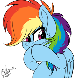 Size: 2000x2000 | Tagged: safe, artist:binkyt11, derpibooru exclusive, imported from derpibooru, rainbow dash, pegasus, pony, atg 2018, faic, female, high res, mare, newbie artist training grounds, rainbow dash is best facemaker, rainbow grinch, rubbing hooves, simple background, smiling, smirk, solo, white background