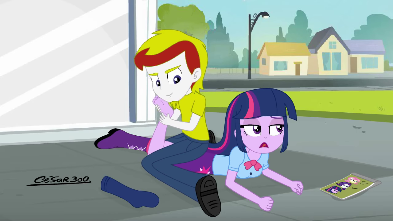 1810124 - suggestive, twilight sparkle, female, oc, male, equestria girls,  shipping, straight, tongue out, animated, fetish, feet, canon x oc, drool,  licking, webm, outdoors, sound, foot fetish, drool string, tickling,  canterlot high,
