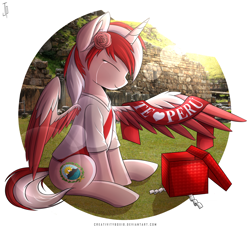 Size: 4400x4000 | Tagged: safe, artist:creativitybox18, imported from derpibooru, oc, oc only, oc:princess peruvia, alicorn, pony, happy, nation ponies, peru, ponified, solo