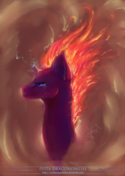 Size: 2893x4092 | Tagged: safe, artist:evitadragonowliss, imported from derpibooru, tempest shadow, pony, absurd resolution, broken horn, bust, crying, female, mane of fire, portrait, signature, solo