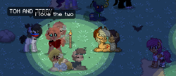 Size: 1227x531 | Tagged: safe, imported from derpibooru, applejack, caramel, bat, pony, pony town, carajack, cute, female, game screencap, male, shipping, straight