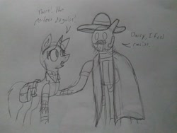 Size: 2560x1920 | Tagged: safe, artist:derpanater, imported from derpibooru, oc, oc only, oc:cloud dancer, oc:daisy ropes, fallout equestria, armor, clothes, enclave, enclave armor, fake moustache, grand pegasus enclave, hat, power armor, sombrero, traditional art