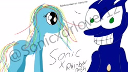 Size: 1920x1080 | Tagged: safe, artist:sonicxdrlover12, imported from derpibooru, rainbow dash, 1000 hours in ms paint, crossover, downvote bait, female, interspecies, male, obtrusive watermark, op is a duck, op is trying to start shit, shipping, sonic the hedgehog, sonic the hedgehog (series), sonicdash, straight, watermark