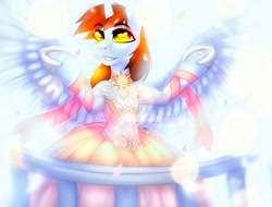 Size: 971x737 | Tagged: safe, artist:dolorosacake, imported from derpibooru, oc, oc:mitchy, alicorn, semi-anthro, alicorn oc, clothes, crossdressing, dress, femboy, horseshoes, male, princess