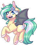 Size: 124x150 | Tagged: safe, artist:ak4neh, imported from derpibooru, oc, oc only, oc:icy breeze, bat pony, pony, animated, bat pony oc, blinking, female, flower, flower in hair, gif, mare, pixel art, simple background, solo, transparent background