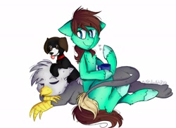Size: 2031x1476 | Tagged: safe, artist:debicat, imported from derpibooru, oc, oc only, oc:canvas, oc:troy, dog, earth pony, griffon, pony, couple, gay, love, male, sleeping