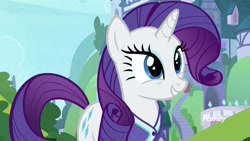 Size: 1920x1080 | Tagged: safe, imported from derpibooru, screencap, rarity, pony, unicorn, the end in friend, clothes, cute, female, mare, raribetes, shirt, smiling, solo