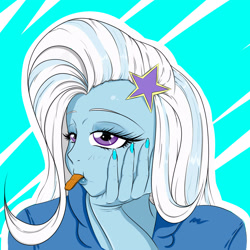 Size: 2500x2500 | Tagged: safe, artist:albertbm, imported from derpibooru, trixie, equestria girls, clothes, eating, female, nail polish, solo