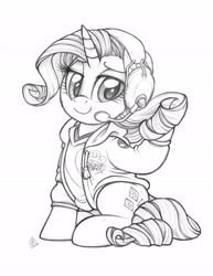 Size: 1583x2048 | Tagged: safe, artist:whitediamonds, imported from derpibooru, rarity, pony, unicorn, clothes, female, headphones, headset, league of legends, mare, solo, sweater, traditional art