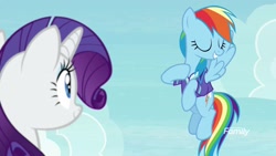 Size: 1920x1080 | Tagged: safe, imported from derpibooru, screencap, rainbow dash, rarity, pony, the end in friend, clothes, shirt
