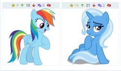 Size: 1127x665 | Tagged: safe, imported from derpibooru, rainbow dash, trixie, derpibooru, juxtaposition, juxtaposition win, meme, meta