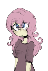 Size: 612x896 | Tagged: safe, artist:urbanqhoul, imported from derpibooru, fluttershy, human, equestria girls, clothes, colored pupils, cute, eye clipping through hair, female, humanized, shirt, shyabetes, simple background, solo, transparent background