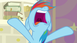 Size: 1280x720 | Tagged: safe, imported from derpibooru, screencap, rainbow dash, pegasus, pony, the end in friend, angry, ears back, female, floppy ears, mare, mawshot, open mouth, solo, starlight's office, uvula, volumetric mouth