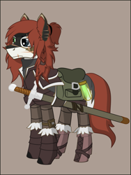 Size: 1217x1621 | Tagged: safe, artist:longct18, imported from derpibooru, oc, oc:thicket, deer, deer pony, original species, deerpony, monster hunter, sword, weapon